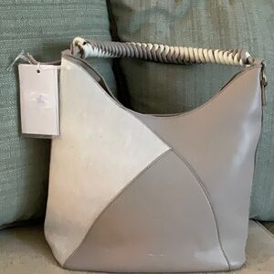 David Jones faux leather cream and gray shoulder bag